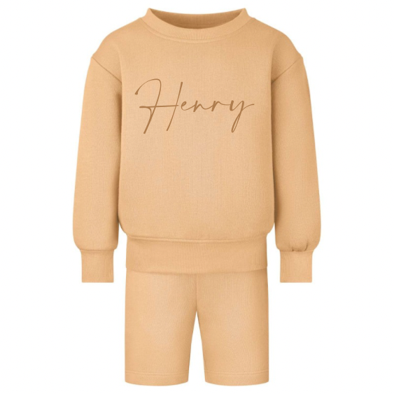 Embroidered oversized sweatshirt and short set Sand
