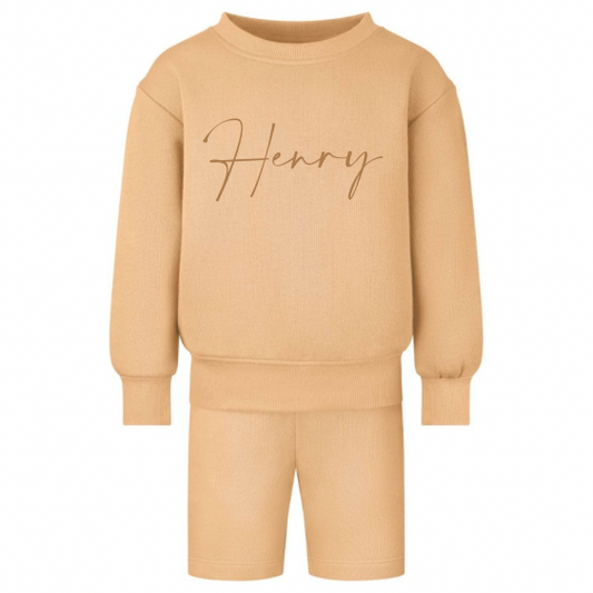 Embroidered oversized sweatshirt and short set Sand