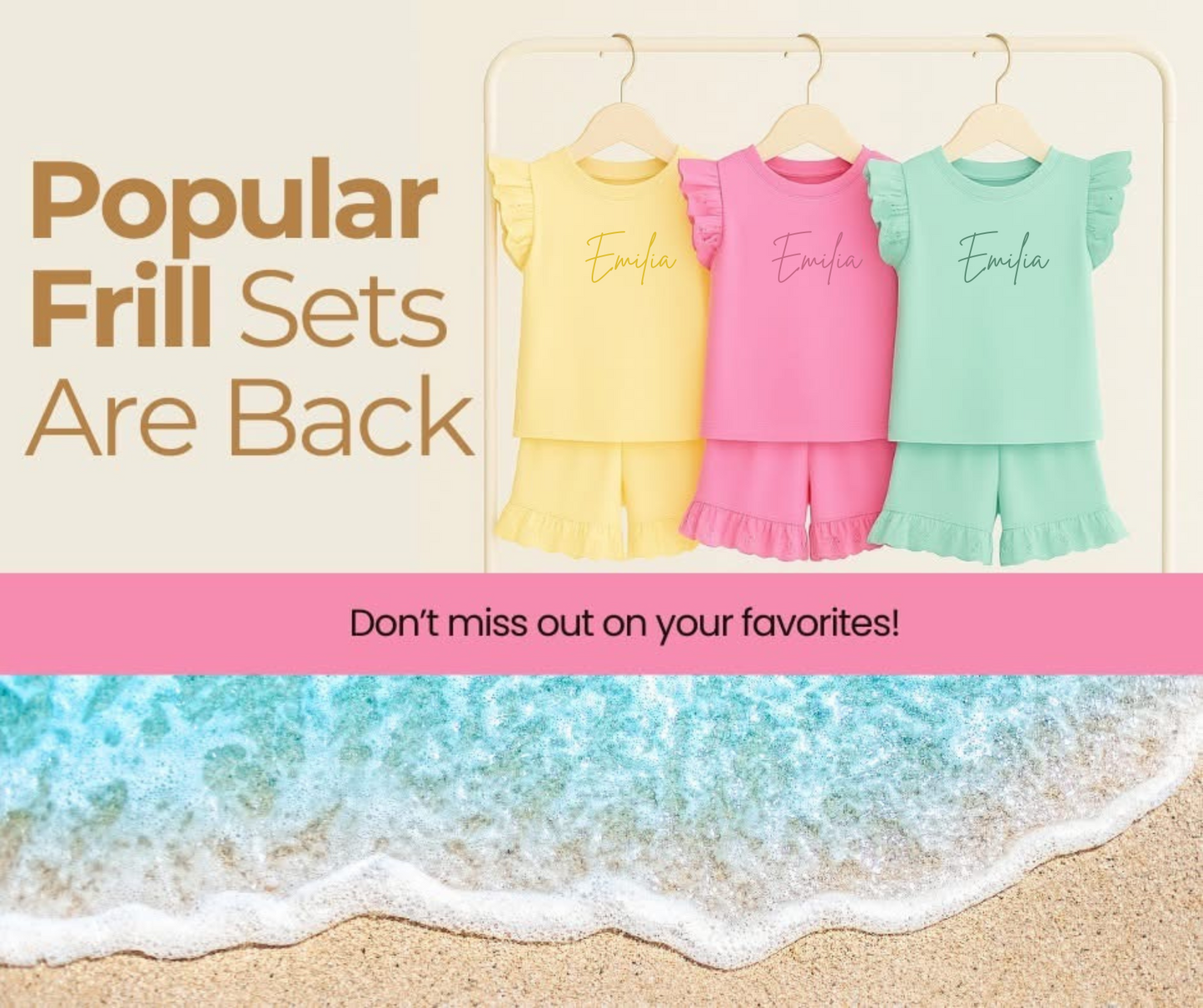 Frill anglaise shorts and t-shirt set - embroidered - name only