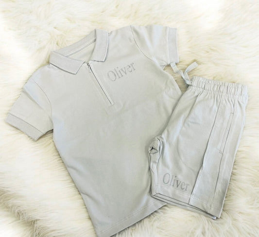 Smart zip neck shorts and tshirt set - vinyl
