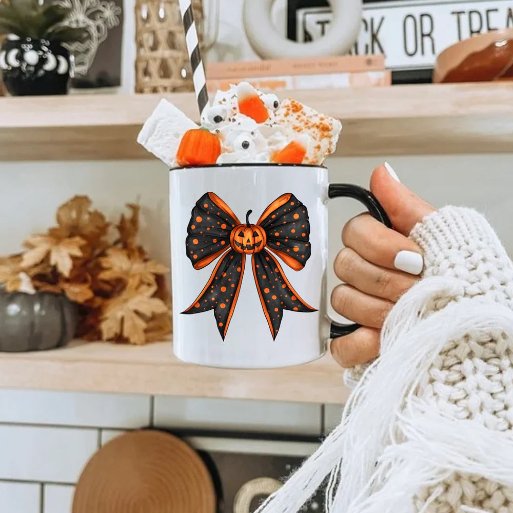 Polkadot spooky bow mug