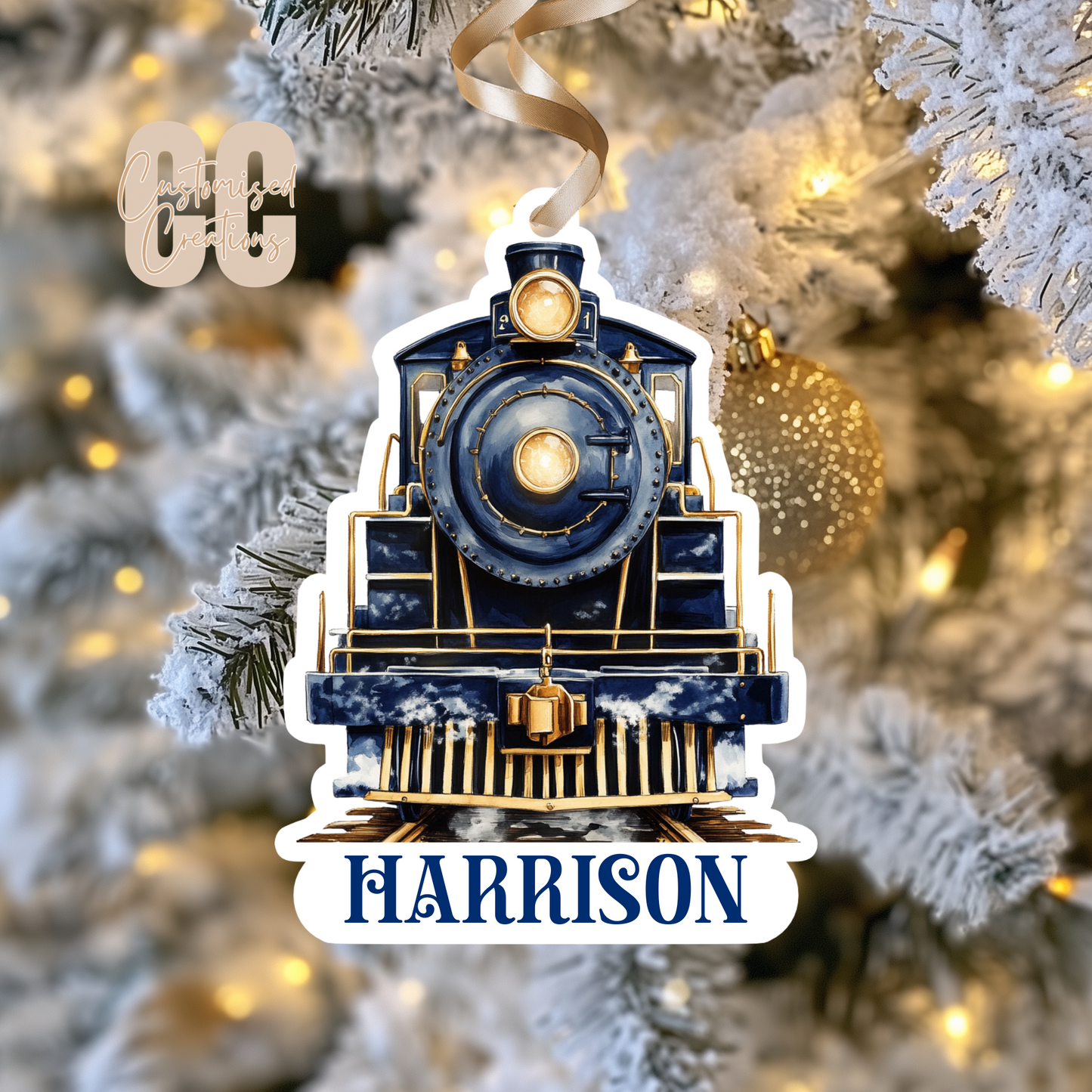 Train acrylic bauble - navy or pink