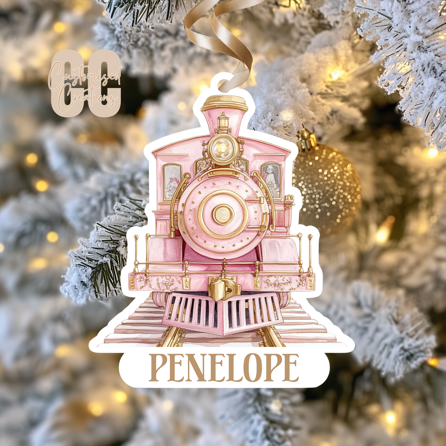 Train acrylic bauble - navy or pink