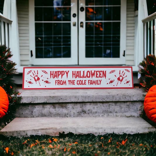 White and red Halloween sign