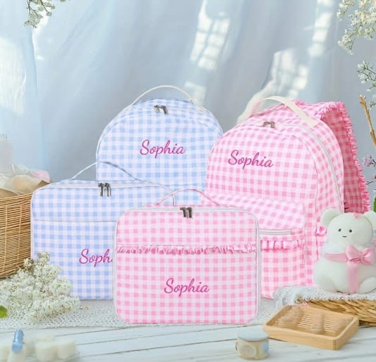 Gingham backpack and/or lunch bag Embroidered