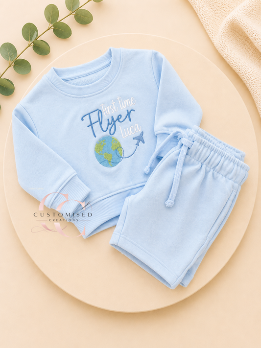Embroidered Little Flyer oversized sweatshirt and short set - All colours