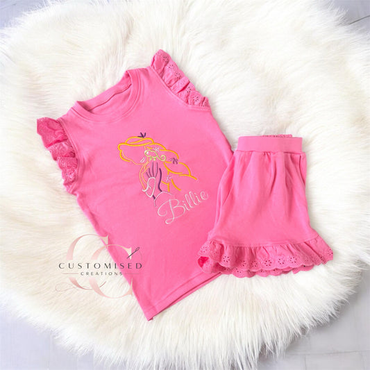 Embroidered repunzel shorts and tshirt