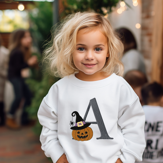 Halloween embroidered initial pumpkin sweatshirt