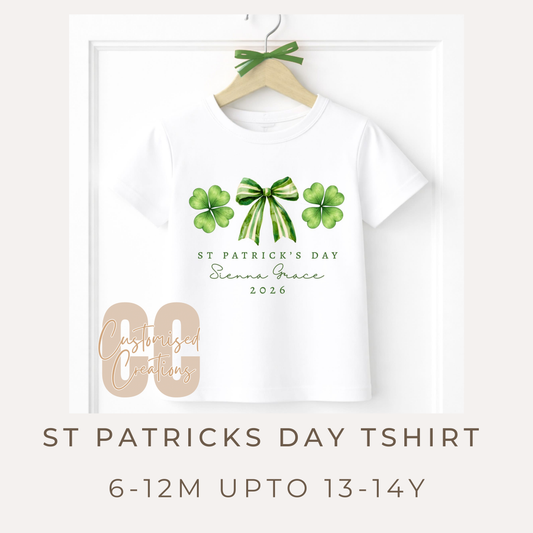 Personalised St Patrick’s Day 2026 T-Shirt | Bow & Lucky Clover Design