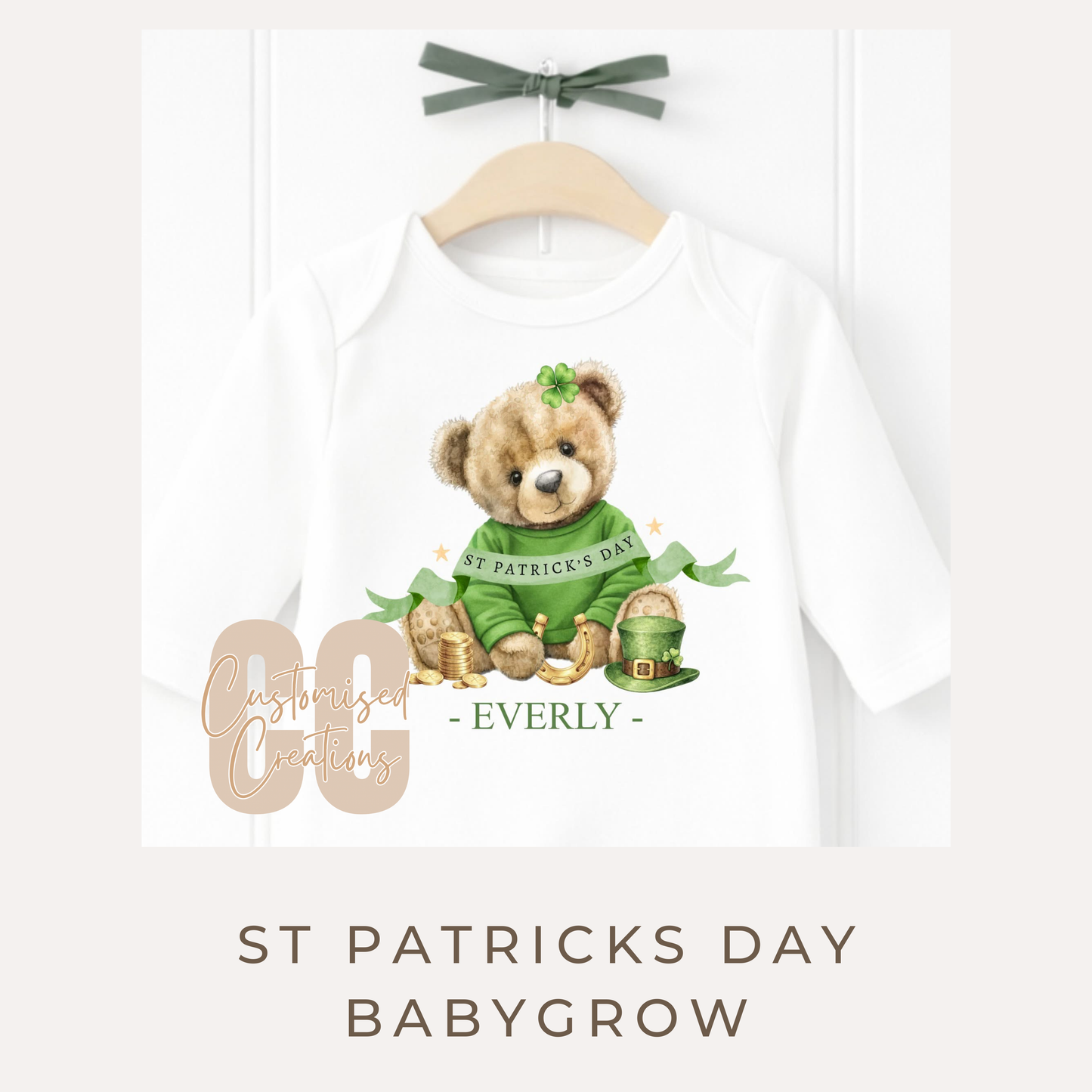 Personalised St Patrick’s Day Bear Girl Babygrow | Cute Lucky Bear Outfit