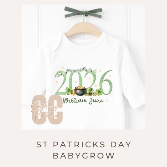 Personalised St Patrick’s Day 2026 Babygrow | Pot of Gold & Horseshoe Design